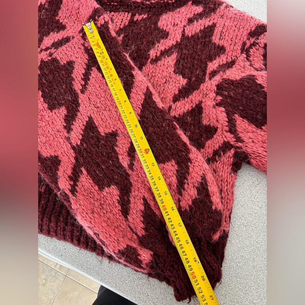 Topshop Houndstooth Cowl Neck Sweater Pink Burgundy Women’s Large Puff Sleeves - Picture 12 of 12
